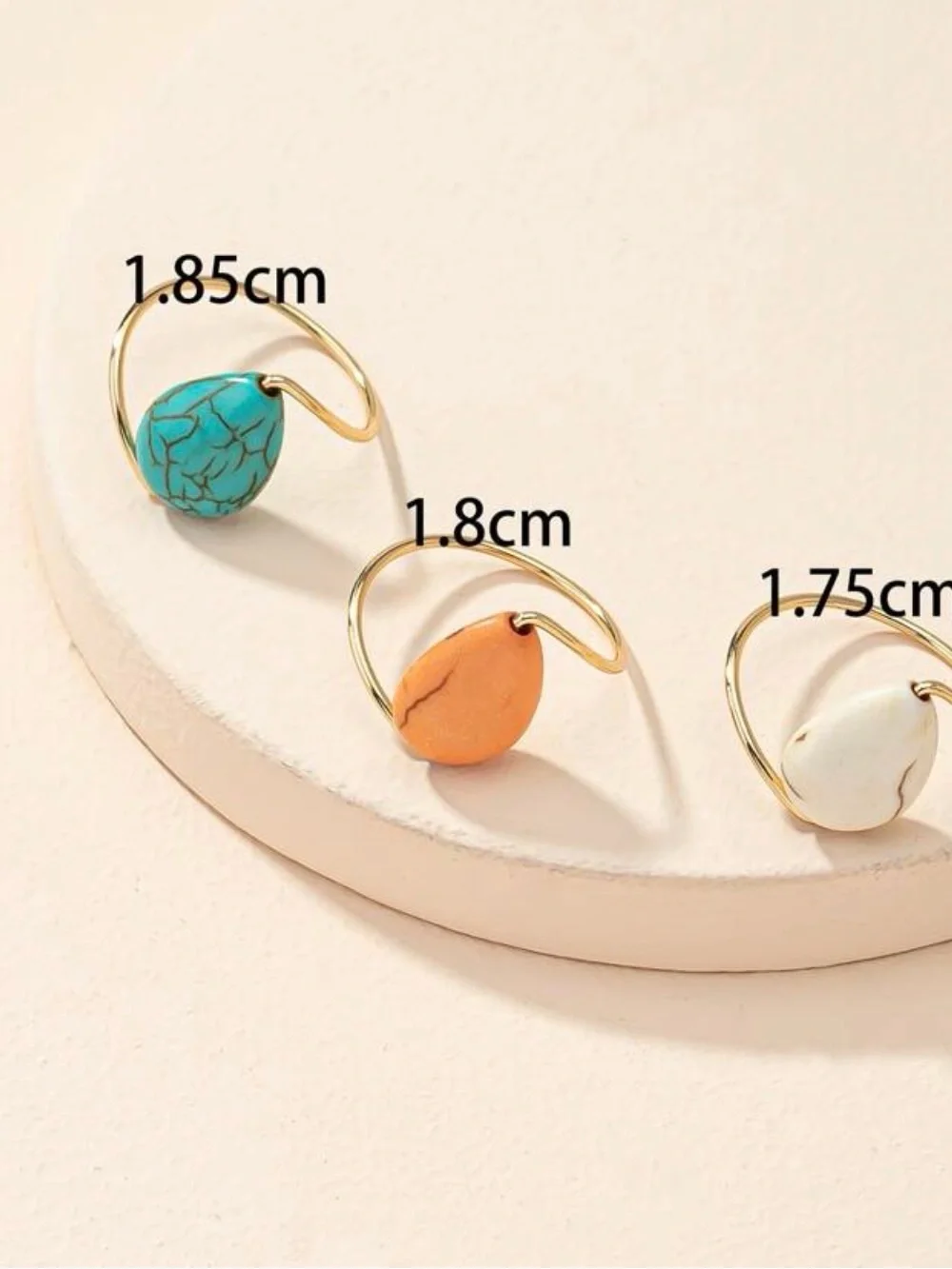 Beach Summer style Rings with Turquoise, Orange & White Stones - Picture 2 of 3